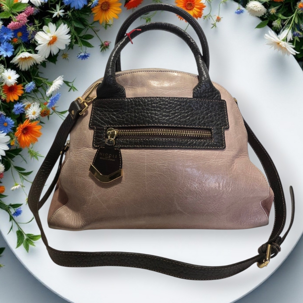 NICOLI 1975Taupe Satchel Bag with Clean Lines and Neutral Tones ( Made in Italy)